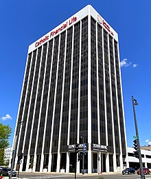 The tower seen from the ground. Catholic Financial Life Tower.jpg