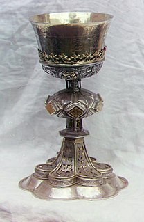 Chalice Ecclesiastical footed drinking cup, often with a central knop