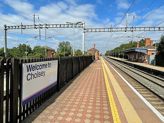Cholsey railway station, Oxfordshire. It was electrified in the 2010s.