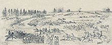 An illustration of the Army of the Potomac celebrating Saint Patrick's Day with a steeplechase race among the Irish Brigade, drawn by Edwin Forbes on March 17, 1863 Civil War steeplechase2.jpg