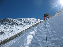 Climbers below the Geneva Spur Climbing through the Yellow Band, Mt. Everest, -May 2007 a.jpg