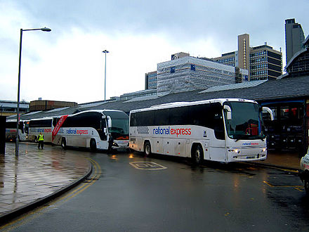 A fleet of waiting coaches at Sheffield Interchange