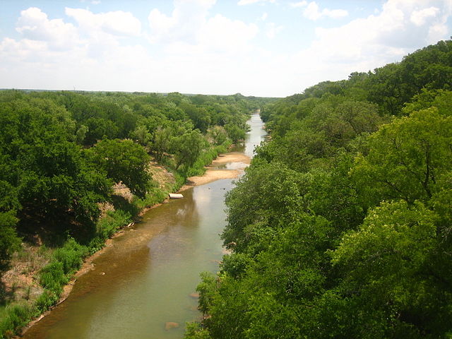 The Colorado River of Texas, from the Regency Suspension Bridge, on the border of Mills and San Saba Counties