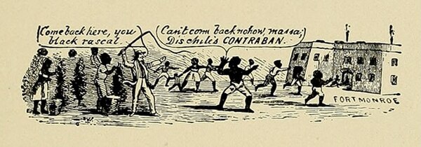 A version of the "Fort Monroe Doctrine" cartoon that was drawn on an envelope, reprinted in History of the 19th Century in Caricature (1904)