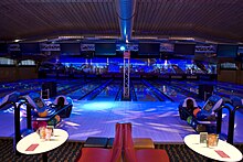 To attract a broader range of patrons, many bowling centers offer "cosmic bowling" (shown) and host other special events. Cosmicbowling2.jpg