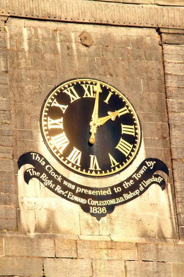 Cowbridge clock tower presented by the Bishop of Llandaff in 1836