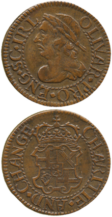 Commonwealth pattern farthing Cromwell farthing.png