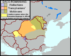 Map highlighting the three main sub-groups of Daco-Romanians