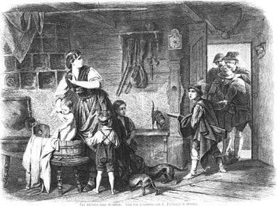 The forester's last homecoming label QS:Len,"The forester's last homecoming" label QS:Lde,"Des Försters letzte Heimkehr" by 1868