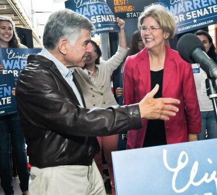 Dukakis campaigning with US Senate candidate Elizabeth Warren in 2012