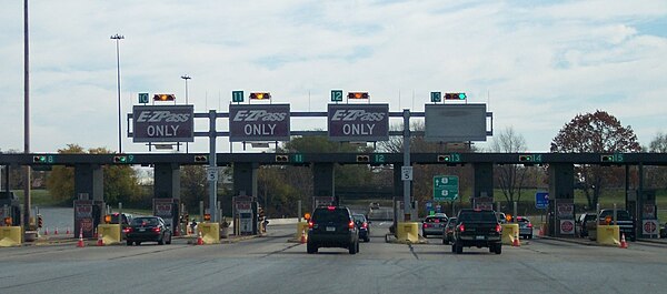 E-ZPass tollbooths, like this one on the Pennsylvania Turnpike in Bensalem Township, Pennsylvania, use transponders to bill motorists.
