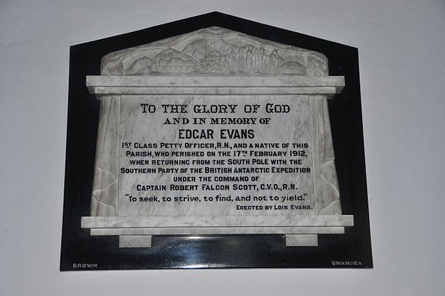 Memorial to Evans in St Mary's Church, Rhossili, Wales