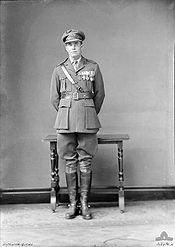 Portret van gemiddelde lengte van de mens in militair uniform die medailles draagt