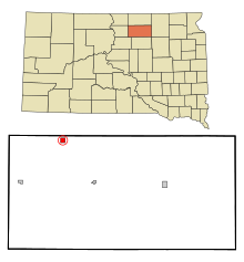 Edmunds County South Dakota Opgenomen en niet-opgenomen gebieden Hosmer Highlighted.svg