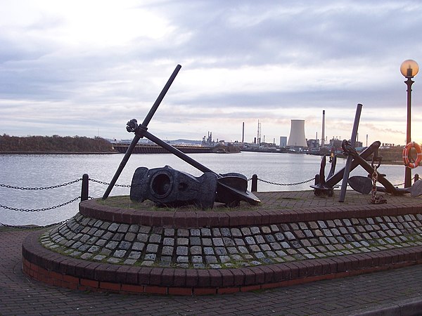 Ellesmere Port Dock at the Manchester Ship Canal looking towards the Stanlow Refinery