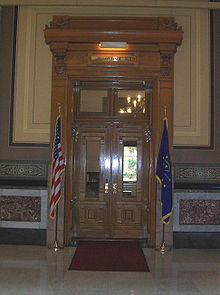 The entrance to the governor's office in 2009 Entrance to the office of the Governor of Indiana, Indiana Statehouse, Indianapolis, Indiana.jpg