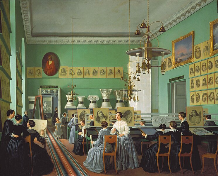 File:Female classes of drawings in Peterburg drawing school - E.Khilkova (1855).jpg