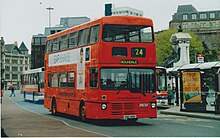 MCW Metrobus in early First Greater Manchester livery in central Manchester First Greater Manchester bus 5149 (SND 149X).jpg