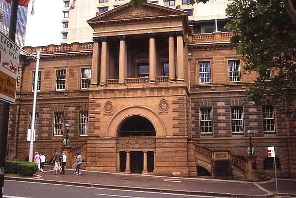 The old Treasury Building, designed by Mortimer Lewis (1849). The Treasury building was completed by Edmund Blacket and opened on the 17 October 1851.