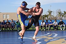 An outdoor wrestling match between Bakersfield and Oregon State at the Main Soccer Field in 2022 Gary Traub vs. Jacob Sieder.jpg