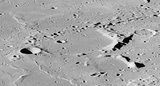 Oblique view of Gould from Apollo 16, facing south Gould crater AS16-M-2489.jpg