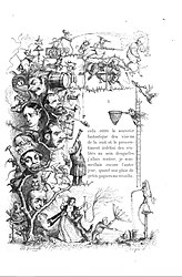 Illustration de Grandville, première page, première partie, Petites Misères de la Vie Humaine (1843).