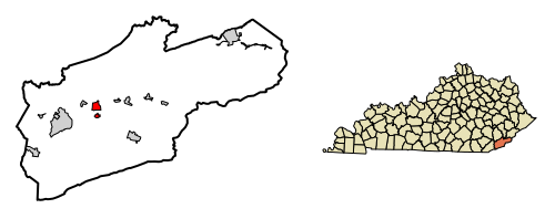 Location of Harlan in Harlan County, Kentucky.