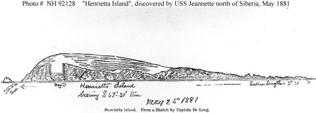 Rysunek wyspy, odkrytej przez członków wyprawy Jeannette w maju 1881