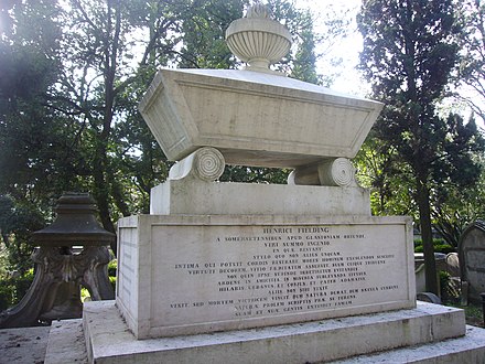 Henry Fielding's grave in the cemetery of the Church of England St. George's Church, Lisbon