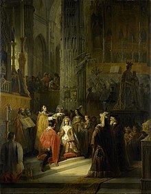 The marriage of Jacqueline of Bavaria, Countess of Holland, and John IV, Duke of Brabant Het huwelijk van Jacoba van Beieren, gravin van Holland, en Jan IV, hertog van Brabant, op 10 maart 1418 Rijksmuseum SK-A-1030.jpeg