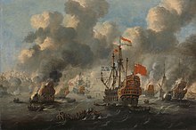 The Dutch Raid on the Medway in 1667 during the Second Anglo-Dutch War Het verbranden van de Engelse vloot voor Chatham - The Dutch burn down the English fleet before Chatham - June 20 1667 (Peter van de Velde).jpg