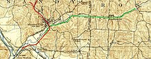 The Valley Railway's Huff Run Branch (in green) in 1912 Huff Run Branch 1912 - Cleveland Terminal and Valley Railway.jpg