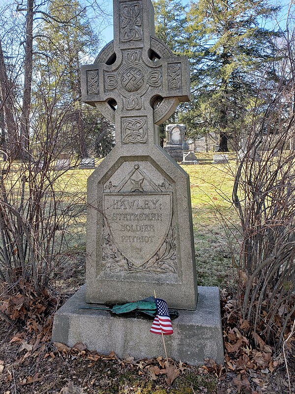 Hawley's gravestone in Cedar Hill Cemetery