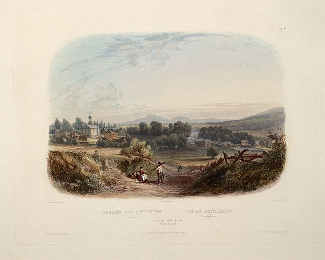 View of Bethlehem, an 1832 aquatint of Bethlehem, Pennsylvania by Bodmer