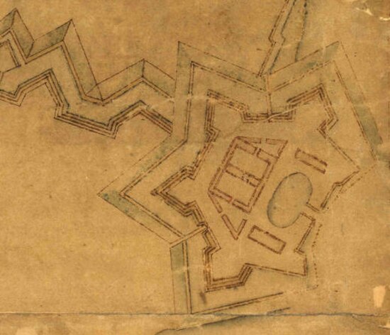 The Citadel in 1648, with an enclosed dock