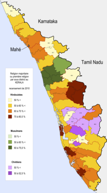 Percentage of the most popular religion in each Taluk of Kerala Kerala religions 2011.png