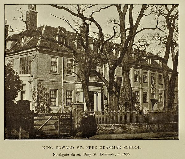 House on Northgate Street in Bury St Edmunds, home of the school between 1665 and 1883