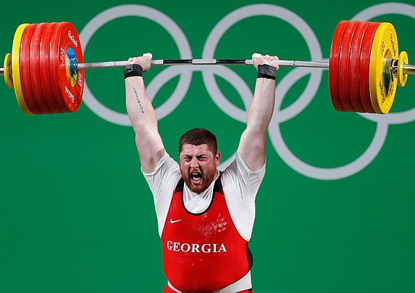 Olympic weightlifter Lasha Talakhadze lifting 258 kg at the 2016 Olympic Games in Rio, Brazil