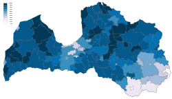 Latvian as primary language at home by municipalities and cities (2011).svg