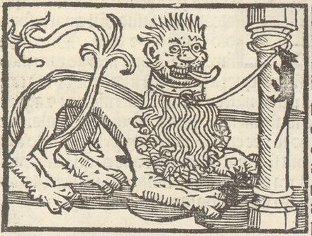 Woodcut showing two scenes from the fable in the Ysopu hystoriado, Seville 1521