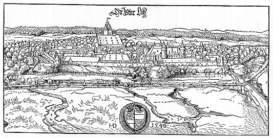 La ville et le château de Lich, gravure de 1546.