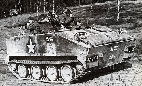 An M114A1 of the Armored Cavalry Platoon 2/54th Infantry, 4th Armored Division takes part in exercises in Grafenwohr, Germany.