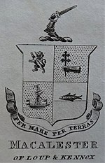 Macalester of Loup and Kennox coat of arms. Macalester of Loup and Kennox coat of arms 1825.jpg