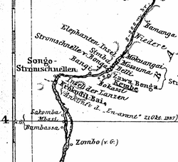 Detail dari 1888 peta Ubangi-Uele. Mokuangai ke timur laut