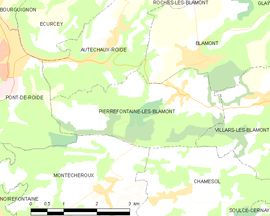 Mapa obce Pierrefontaine-lès-Blamont