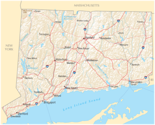Carta del Connecticut che mostra le principali autostrade