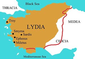 Karta Lidije sa označenim gradom Sardom