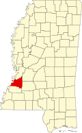 Kort over Mississippi med Claiborne County markeret