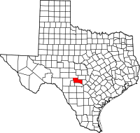 Map of Teksas highlighting Kerr County