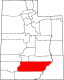 Harta statului Utah indicând comitatul Garfield